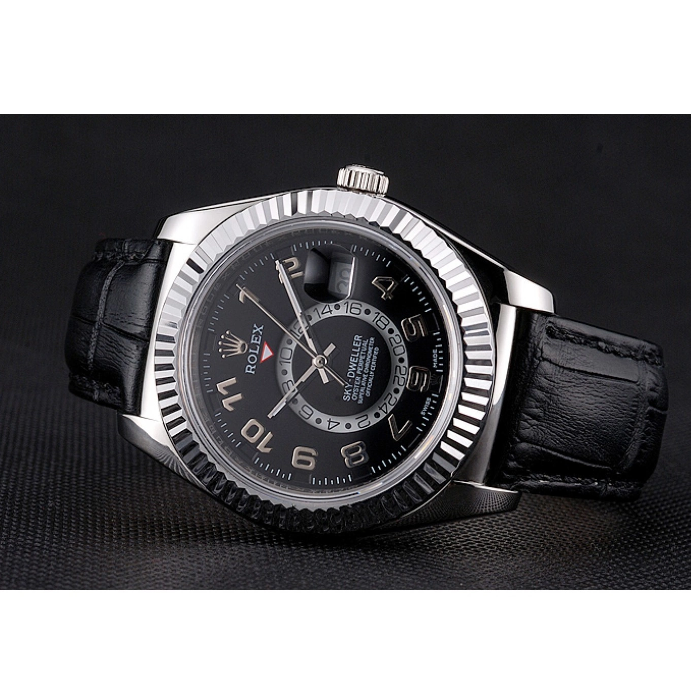AAA Replica Watches Black Rolex Stainless Strap Dweller Steel Dial Leather Sky Black Case 0705